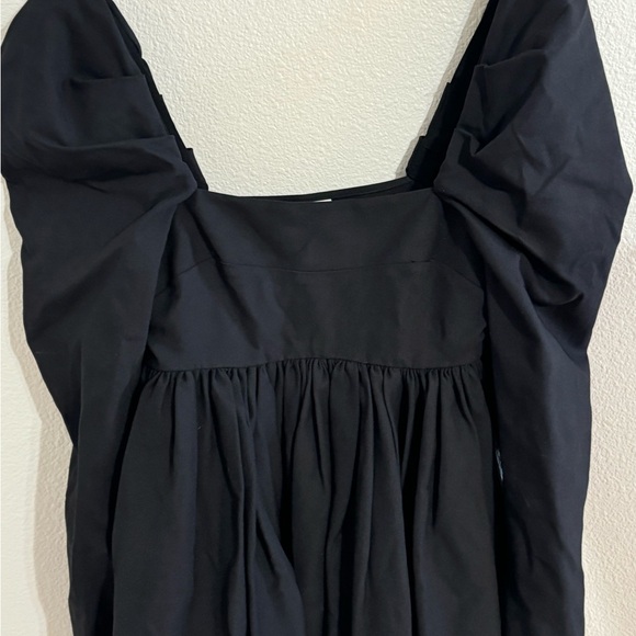 H&M Full Skirt Black Square Neck Long Puff Sleeve Mini Dress Size S Party Boho - Picture 3 of 6